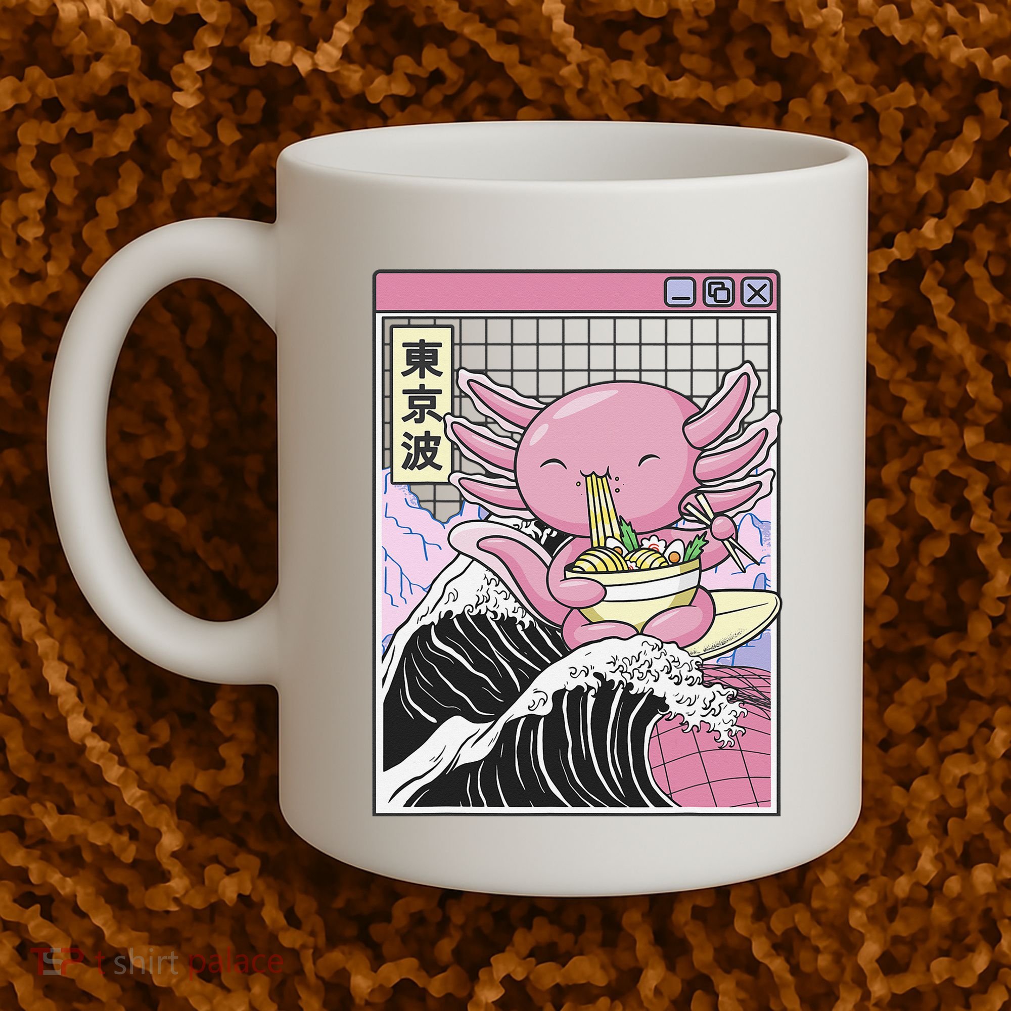 Axolotl Eating Ra Kanagawa Wave Kawaii Japan Vaporwave  Coffee Mug
