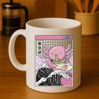 Axolotl Eating Ra Kanagawa Wave Kawaii Japan Vaporwave  Coffee Mug thumb 4