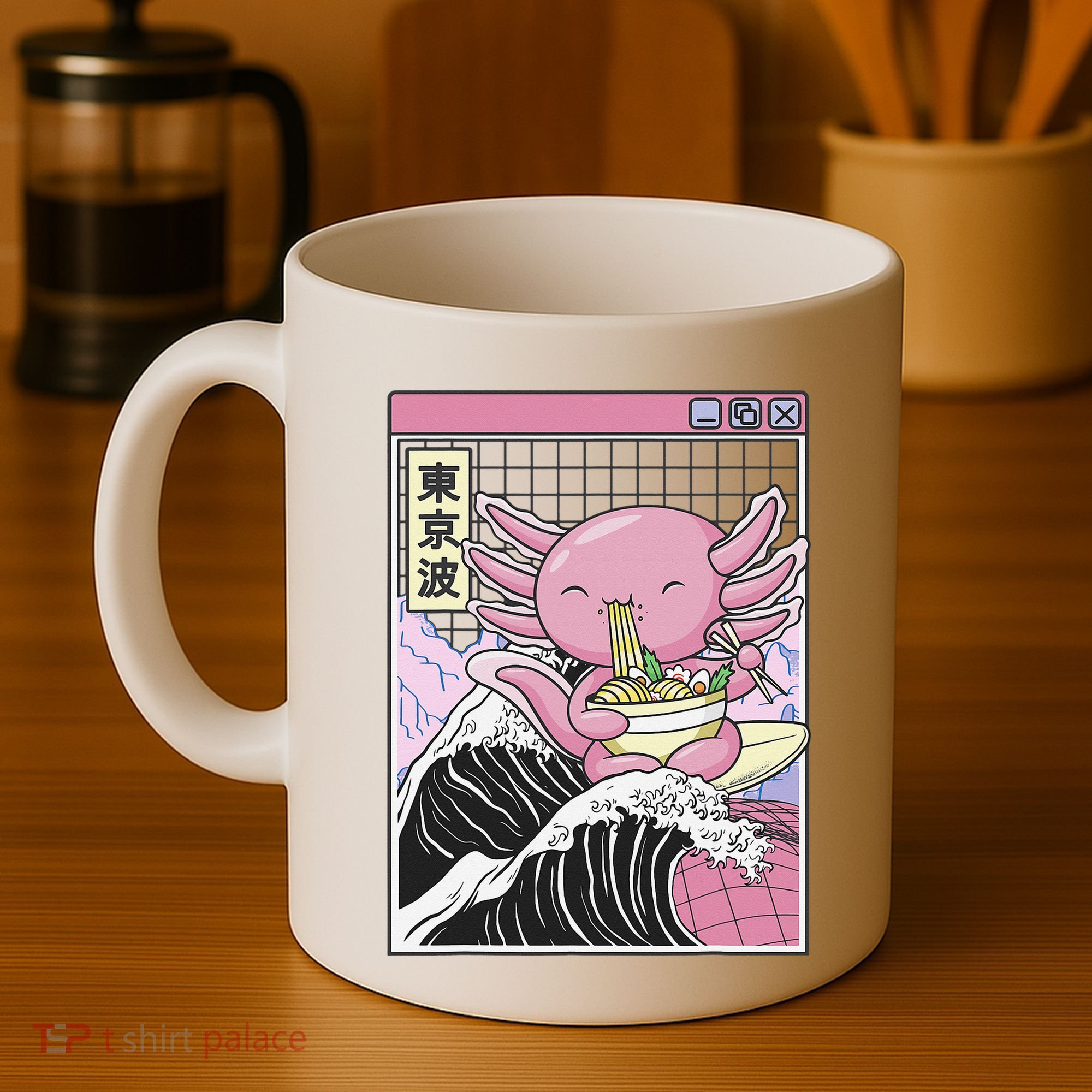 Axolotl Eating Ra Kanagawa Wave Kawaii Japan Vaporwave  Coffee Mug