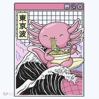 Axolotl Eating Ra Kanagawa Wave Kawaii Japan Vaporwave  Coffee Mug thumb 5
