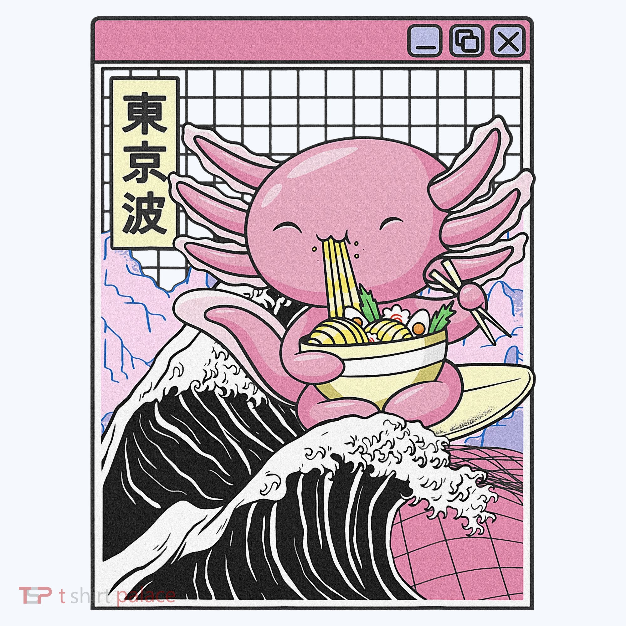 Axolotl Eating Ra Kanagawa Wave Kawaii Japan Vaporwave  Coffee Mug