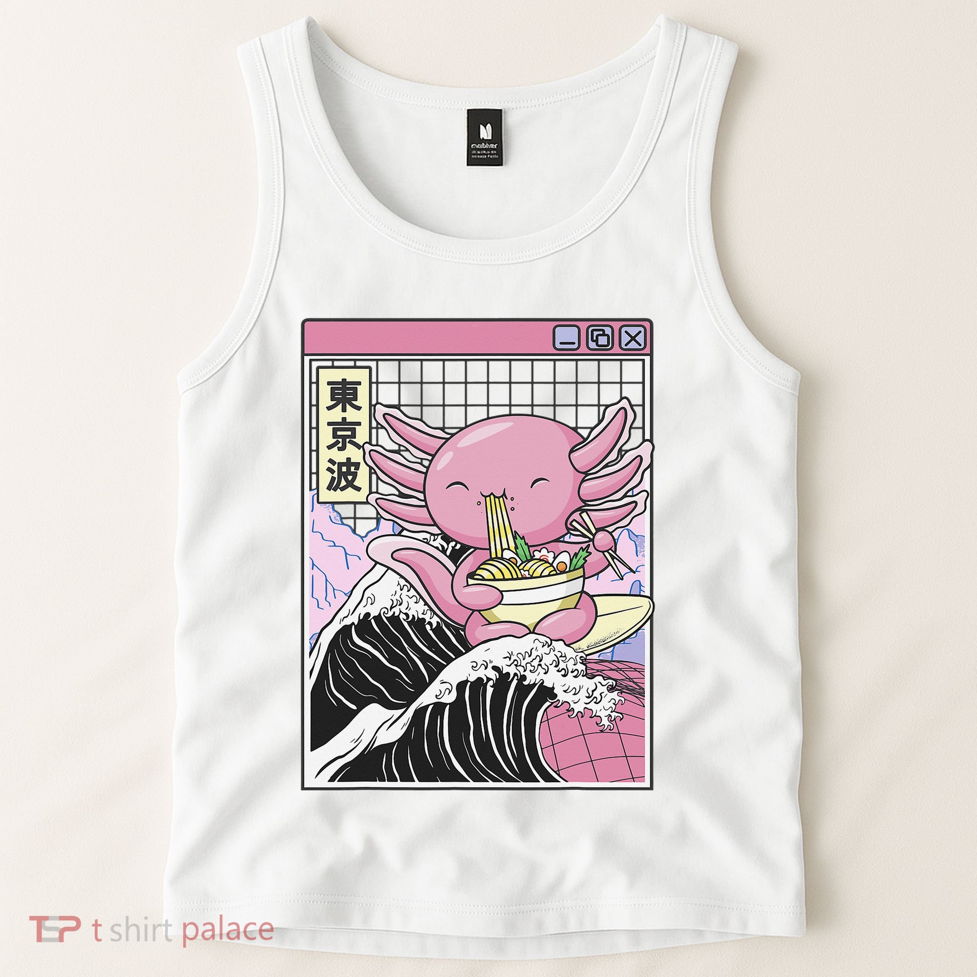 Axolotl Eating Ra Kanagawa Wave Kawaii Japan Vaporwave  Tank Top
