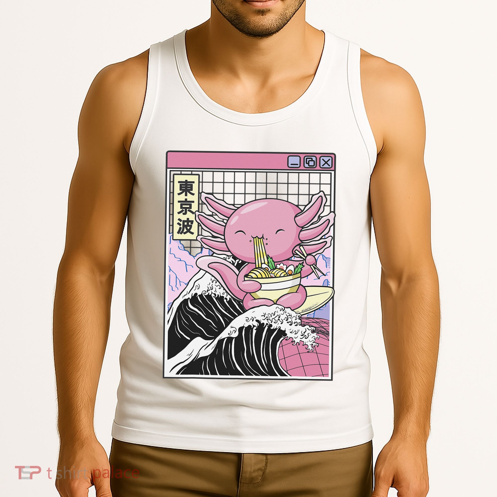Axolotl Eating Ra Kanagawa Wave Kawaii Japan Vaporwave  Tank Top