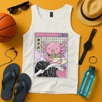 Axolotl Eating Ra Kanagawa Wave Kawaii Japan Vaporwave  Tank Top thumb 4
