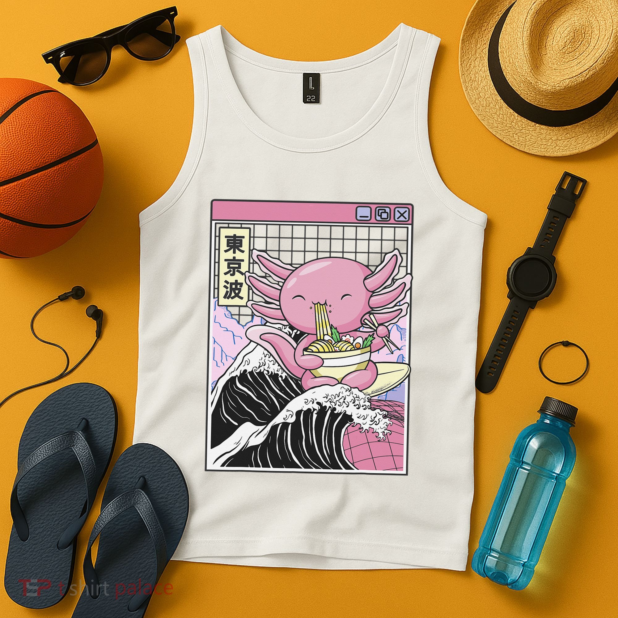 Axolotl Eating Ra Kanagawa Wave Kawaii Japan Vaporwave  Tank Top