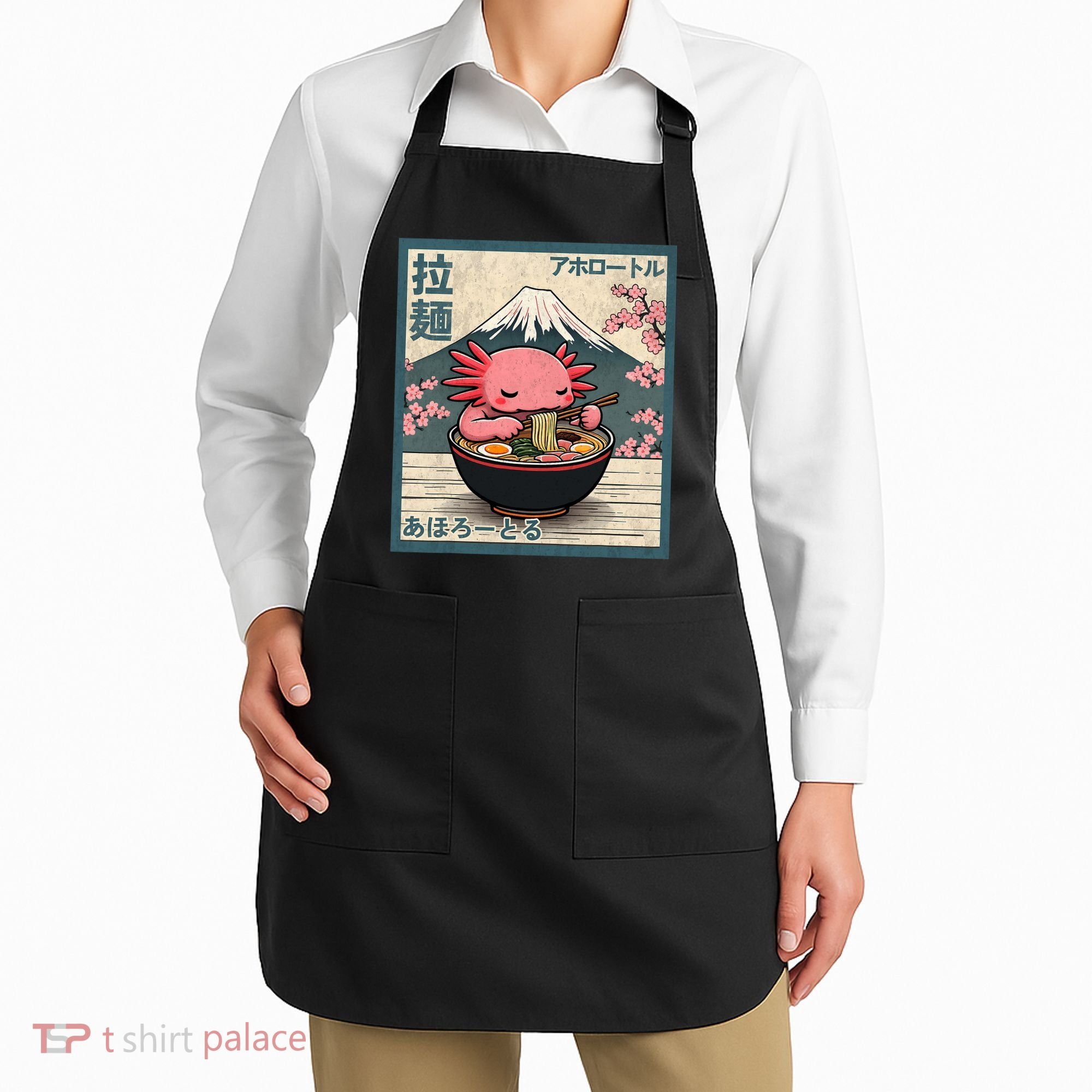 Axolotl Eating Ramen Retro Japanese Kawaii Anime Apron