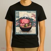 Axolotl Eating Ramen Retro Japanese Kawaii Anime T-Shirt thumb 3