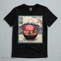 Axolotl Eating Ramen Retro Japanese Kawaii Anime T-Shirt thumb 5