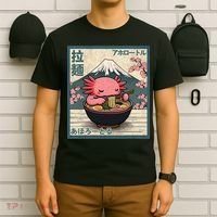 Axolotl Eating Ramen Retro Japanese Kawaii Anime T-Shirt thumb 6