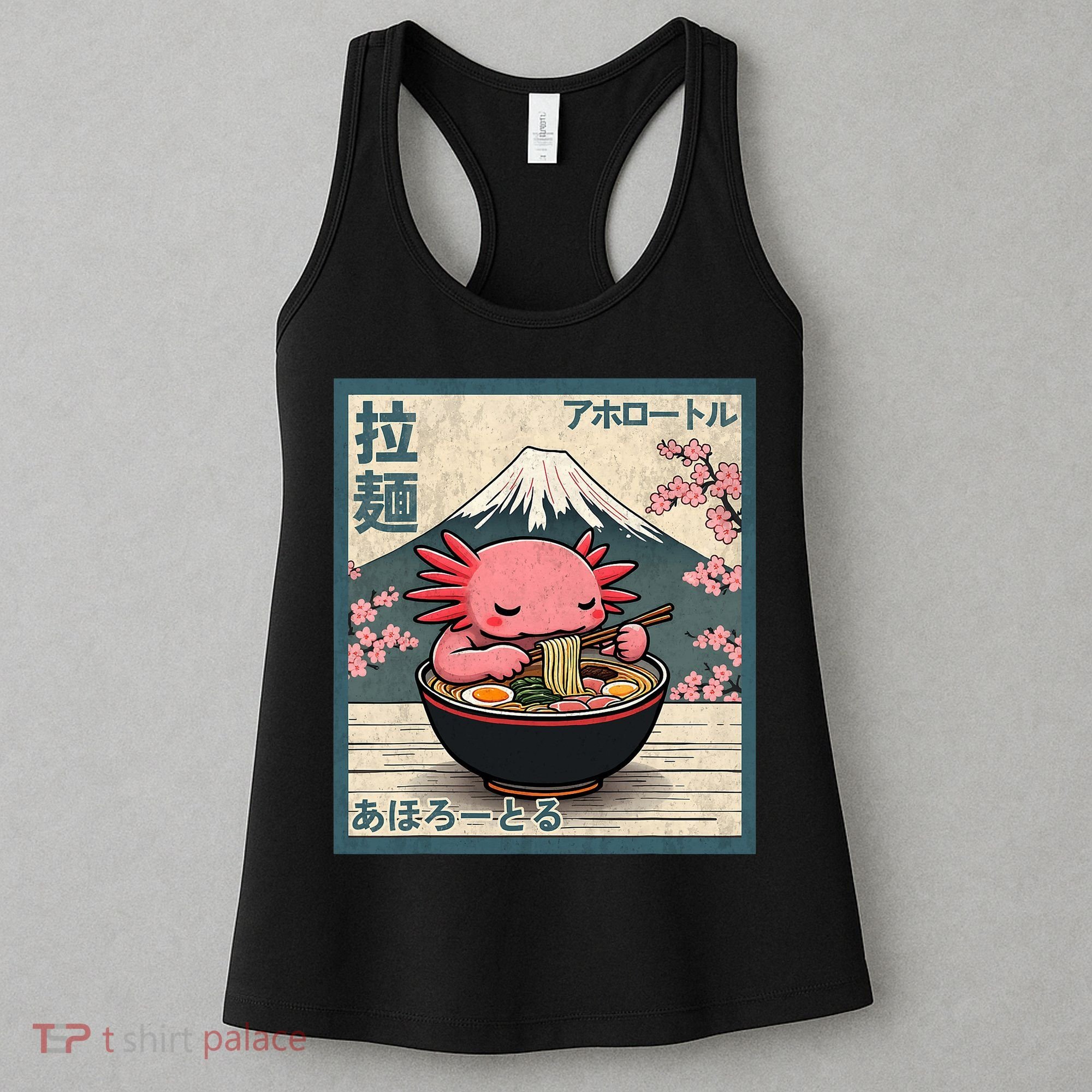 Axolotl Eating Ramen Retro Japanese Kawaii Anime Women's Tank Top