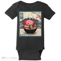 Axolotl Eating Ramen Retro Japanese Kawaii Anime Baby Bodysuit thumb 0