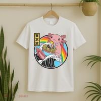 Axolotl Eating Ra Kanagawa Wave Kawaii Anime Vaporwave T-Shirt thumb 2