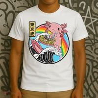 Axolotl Eating Ra Kanagawa Wave Kawaii Anime Vaporwave T-Shirt thumb 3