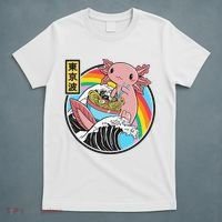 Axolotl Eating Ra Kanagawa Wave Kawaii Anime Vaporwave T-Shirt thumb 5