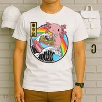 Axolotl Eating Ra Kanagawa Wave Kawaii Anime Vaporwave T-Shirt thumb 6