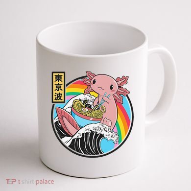 Axolotl Eating Ra Kanagawa Wave Kawaii Anime Vaporwave Coffee Mug back