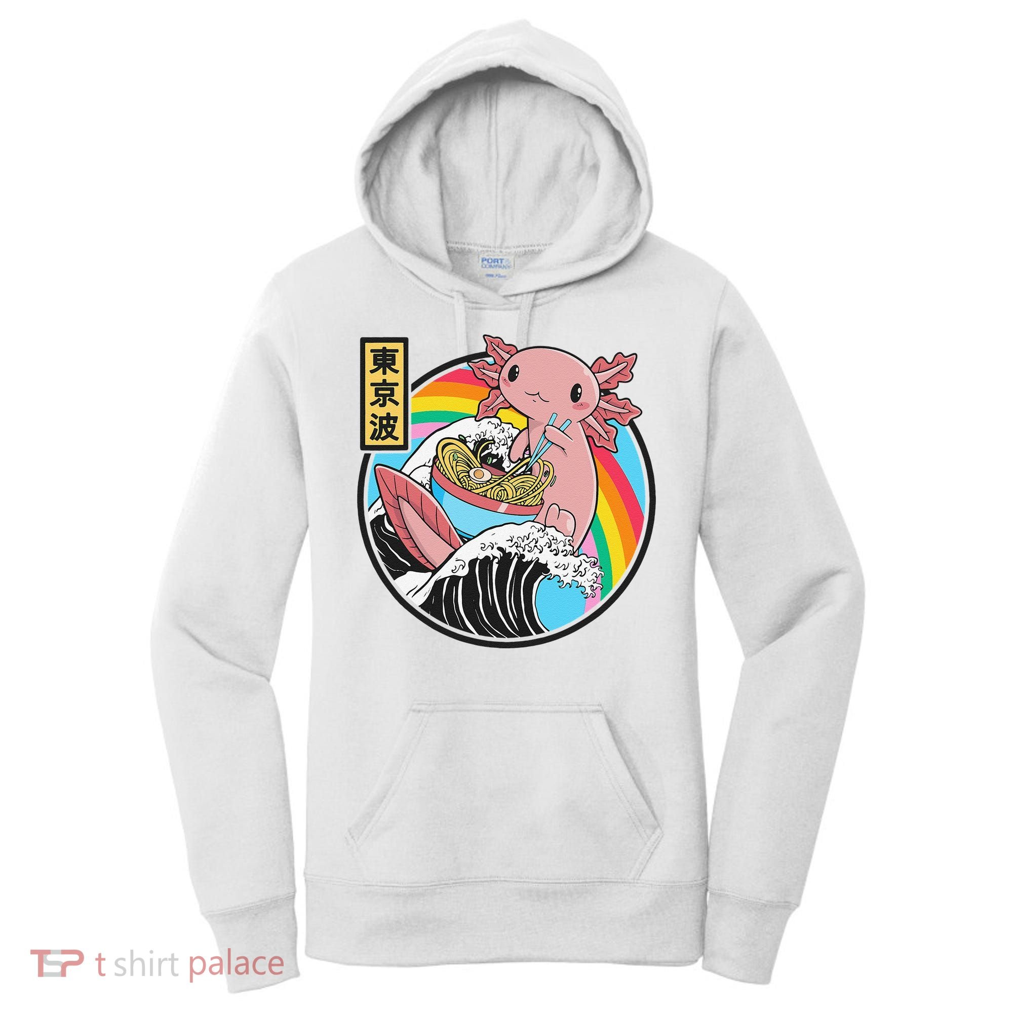 Axolotl Eating Ra Kanagawa Wave Kawaii Anime Vaporwave Women's Hoodie