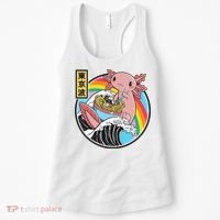 Axolotl Eating Ra Kanagawa Wave Kawaii Anime Vaporwave Women's Tank Top thumb 0