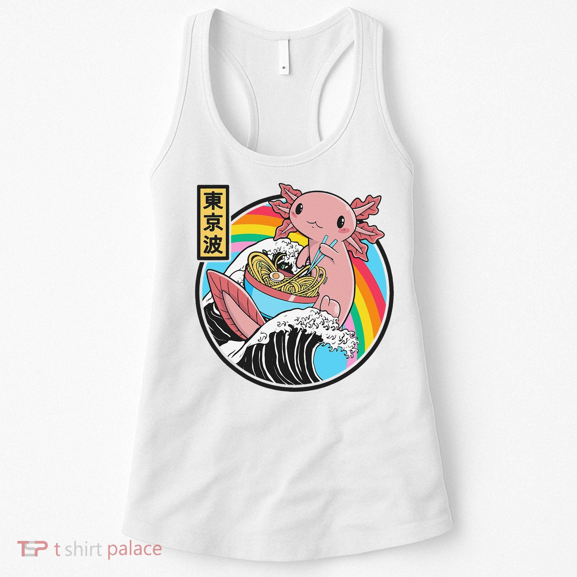 Axolotl Eating Ra Kanagawa Wave Kawaii Anime Vaporwave Women's Tank Top
