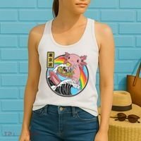 Axolotl Eating Ra Kanagawa Wave Kawaii Anime Vaporwave Women's Tank Top thumb 2
