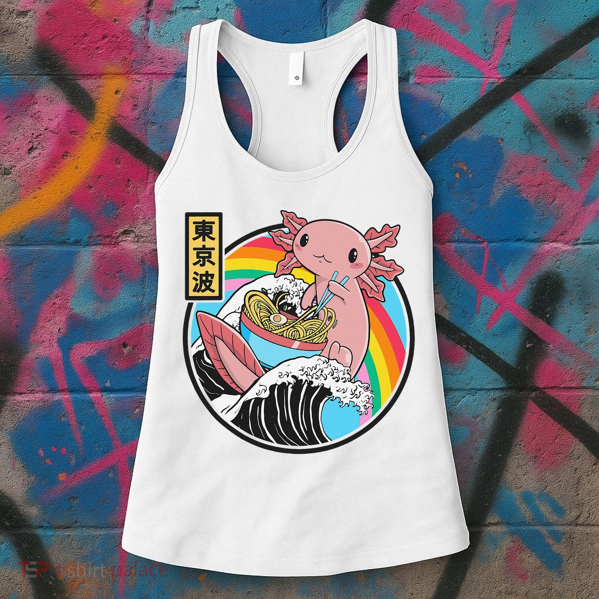 Axolotl Eating Ra Kanagawa Wave Kawaii Anime Vaporwave Women's Tank Top