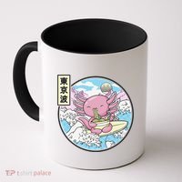 Axolotl Eating Ramen Japan Waves Anime Vaporwave Kawaii Coffee Mug thumb 0
