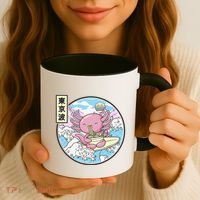 Axolotl Eating Ramen Japan Waves Anime Vaporwave Kawaii Coffee Mug thumb 3