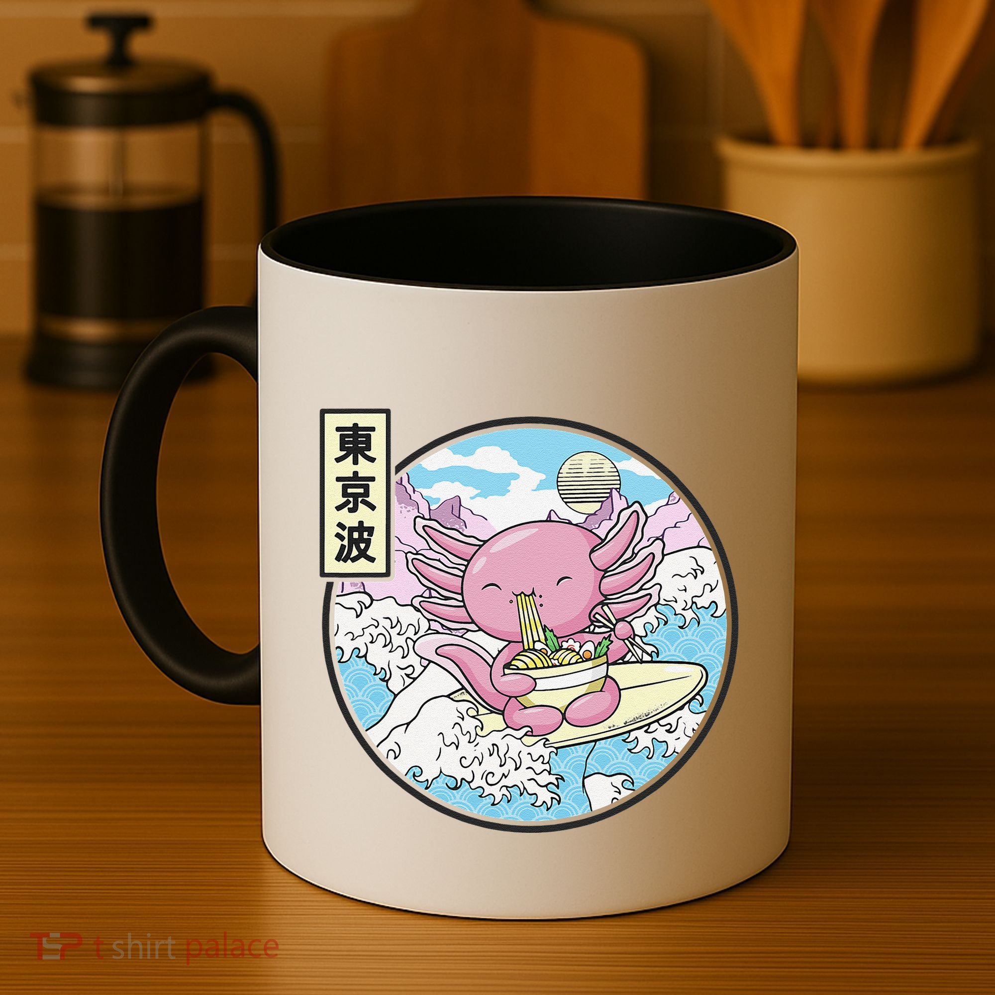 Axolotl Eating Ramen Japan Waves Anime Vaporwave Kawaii Coffee Mug