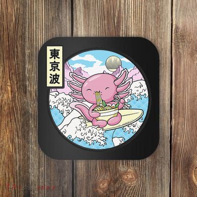 Axolotl Eating Ramen Japan Waves Anime Vaporwave Kawaii Coaster