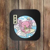 Axolotl Eating Ramen Japan Waves Anime Vaporwave Kawaii Coaster thumb 0