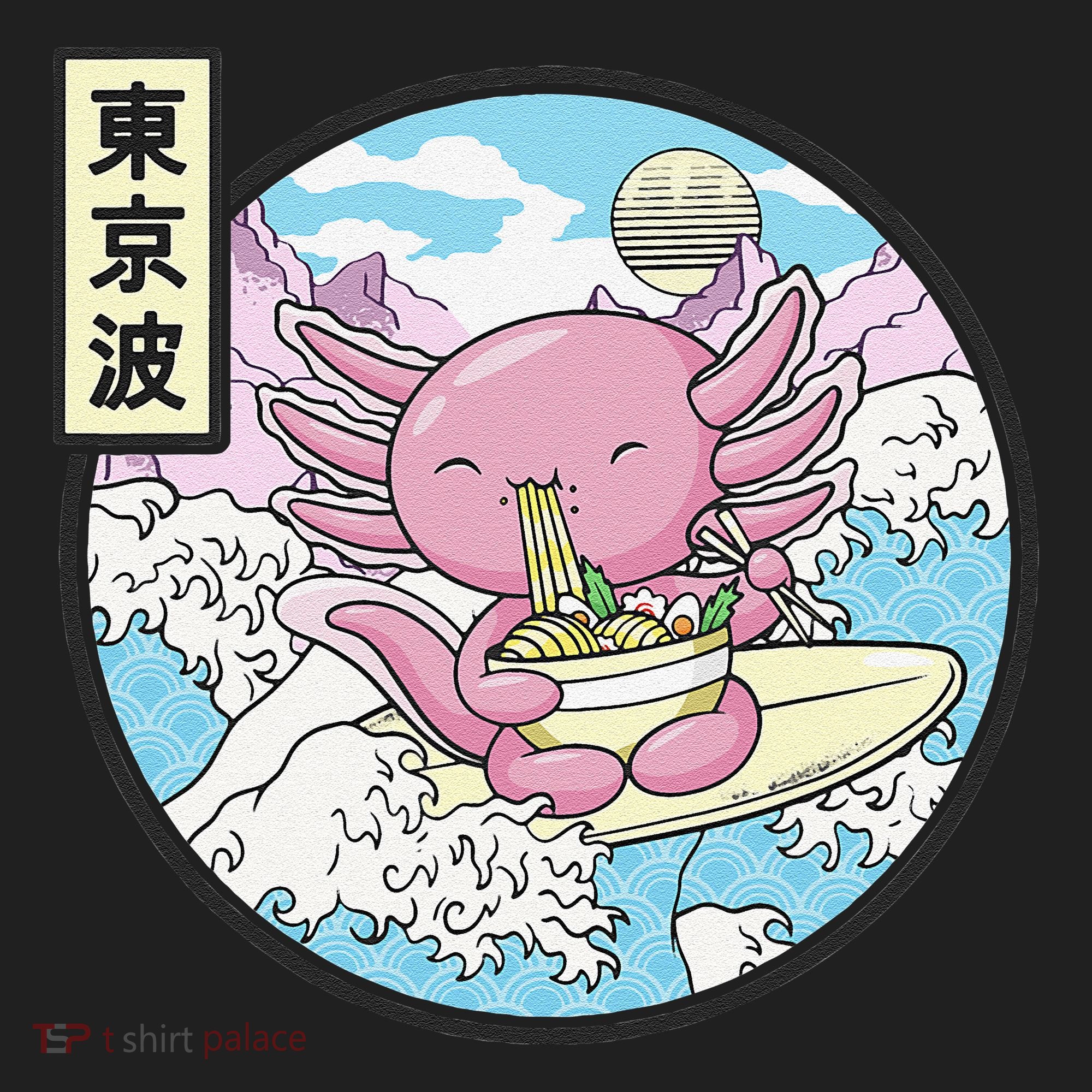 Axolotl Eating Ramen Japan Waves Anime Vaporwave Kawaii Tumbler