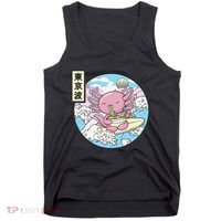 Axolotl Eating Ramen Japan Waves Anime Vaporwave Kawaii Tank Top thumb 0