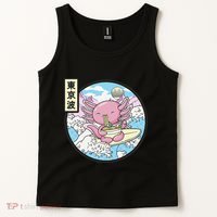 Axolotl Eating Ramen Japan Waves Anime Vaporwave Kawaii Tank Top thumb 2