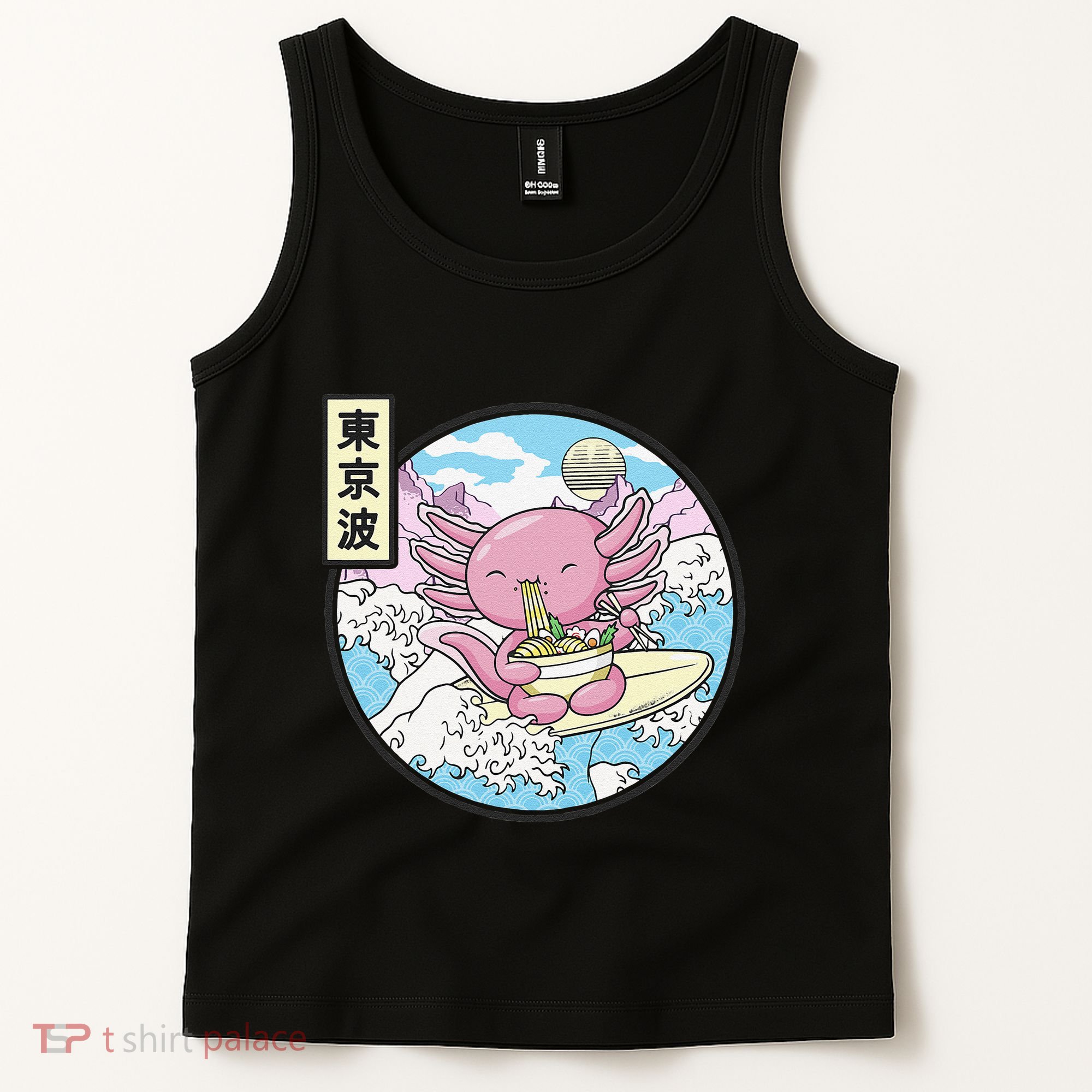 Axolotl Eating Ramen Japan Waves Anime Vaporwave Kawaii Tank Top