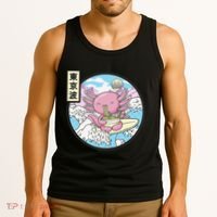 Axolotl Eating Ramen Japan Waves Anime Vaporwave Kawaii Tank Top thumb 3