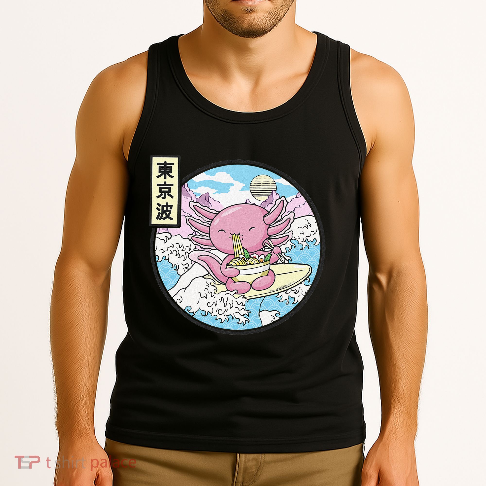 Axolotl Eating Ramen Japan Waves Anime Vaporwave Kawaii Tank Top