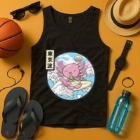 Axolotl Eating Ramen Japan Waves Anime Vaporwave Kawaii Tank Top thumb 4