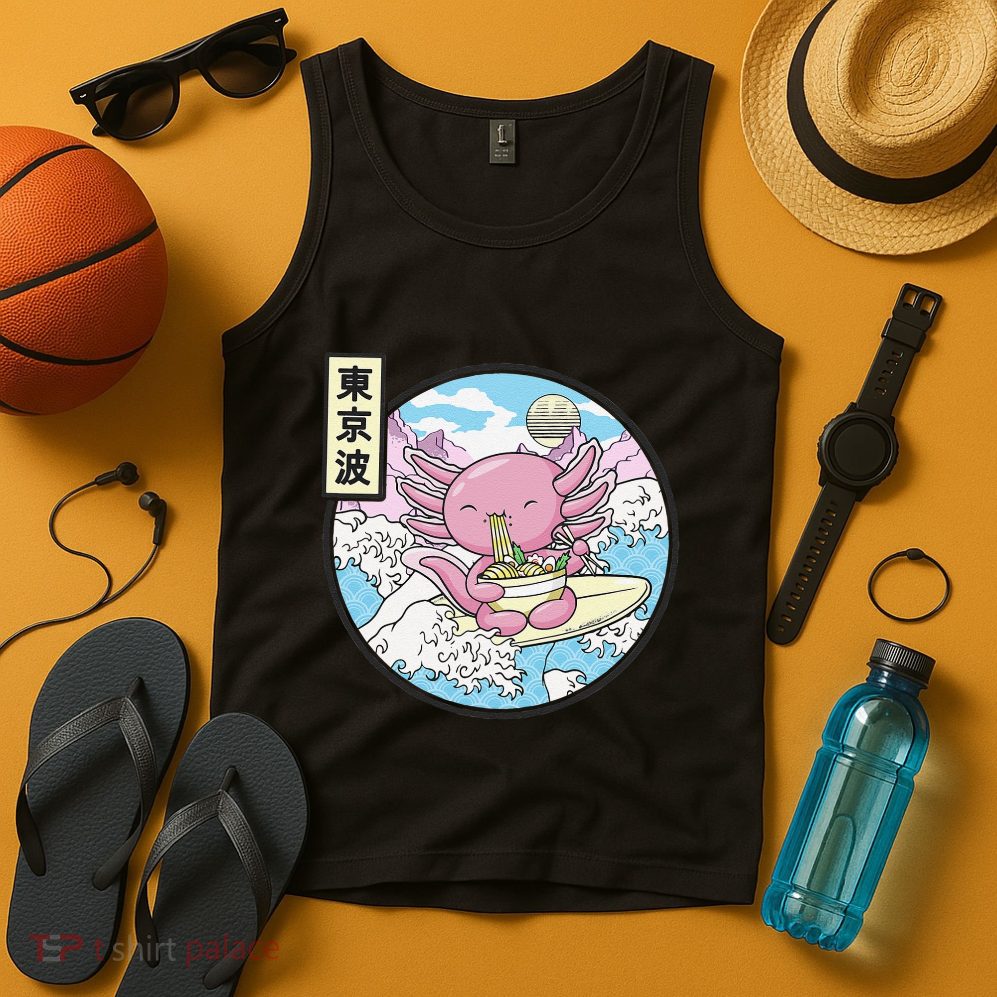 Axolotl Eating Ramen Japan Waves Anime Vaporwave Kawaii Tank Top