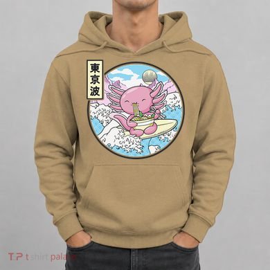 Axolotl Eating Ramen Japan Waves Anime Vaporwave Kawaii Hoodie