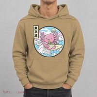 Axolotl Eating Ramen Japan Waves Anime Vaporwave Kawaii Hoodie thumb 0