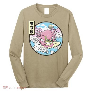 Axolotl Eating Ramen Japan Waves Anime Vaporwave Kawaii Long Sleeve Shirt