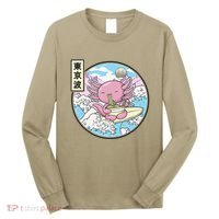 Axolotl Eating Ramen Japan Waves Anime Vaporwave Kawaii Long Sleeve Shirt thumb 0