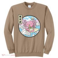 Axolotl Eating Ramen Japan Waves Anime Vaporwave Kawaii Sweatshirt thumb 0
