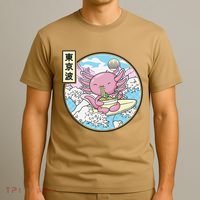 Axolotl Eating Ramen Japan Waves Anime Vaporwave Kawaii T-Shirt thumb 3