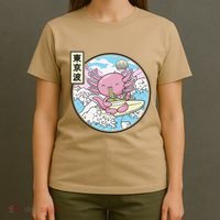 Axolotl Eating Ramen Japan Waves Anime Vaporwave Kawaii T-Shirt thumb 4