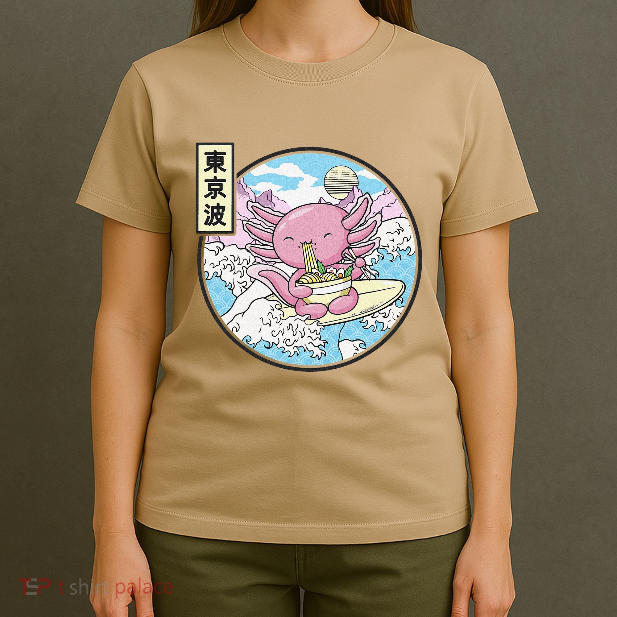 Axolotl Eating Ramen Japan Waves Anime Vaporwave Kawaii T-Shirt