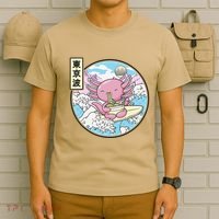 Axolotl Eating Ramen Japan Waves Anime Vaporwave Kawaii T-Shirt thumb 6