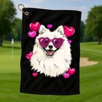 American Eskimo Valentines Day Heart Dog Lover Golf Towel thumb 1