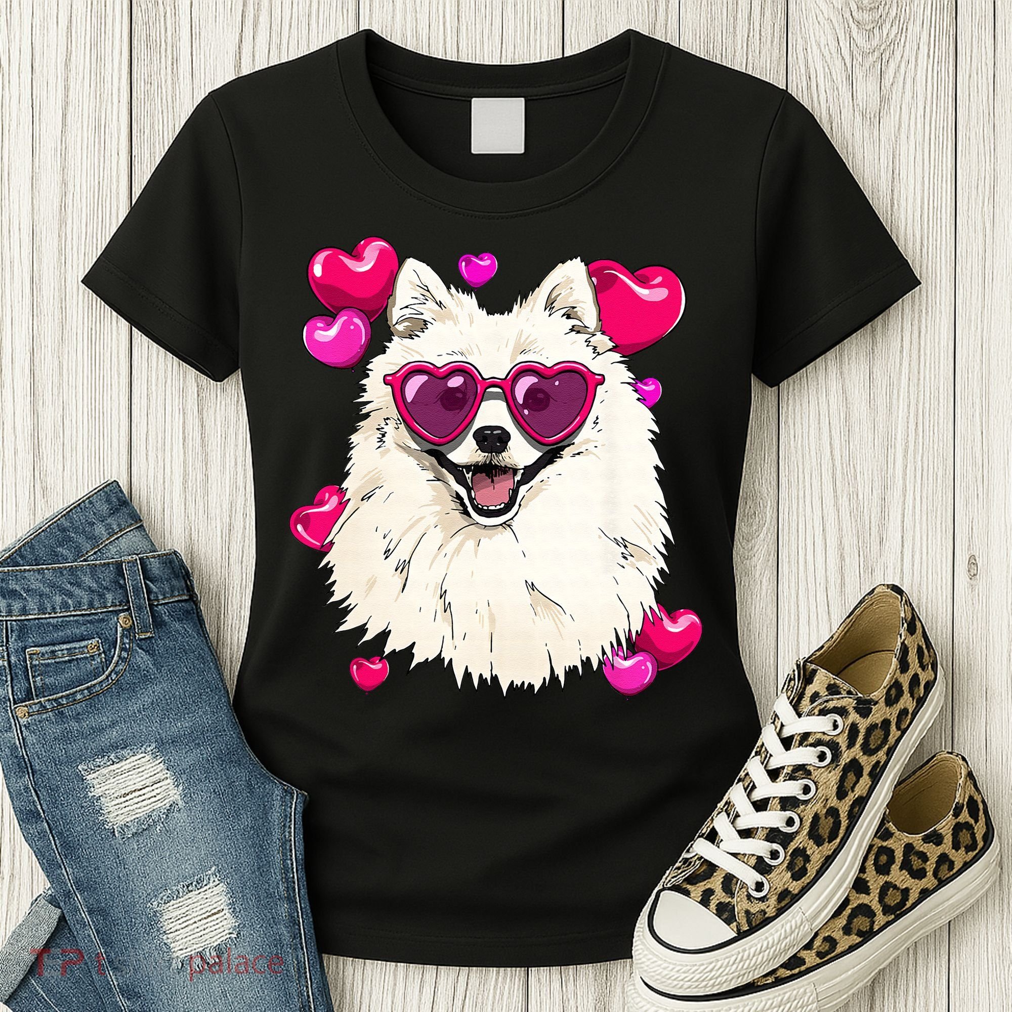 American Eskimo Valentines Day Heart Dog Lover Women's T-Shirt