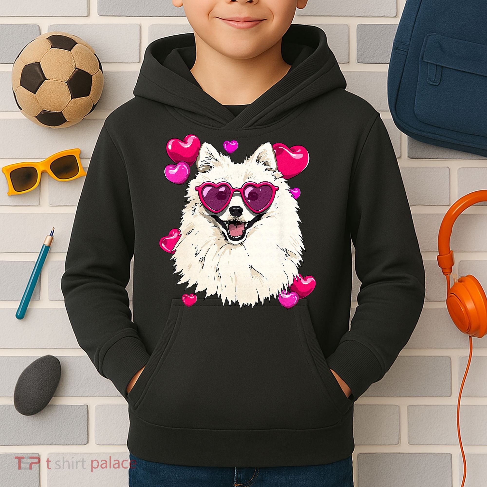 American Eskimo Valentines Day Heart Dog Lover Kids Hoodie
